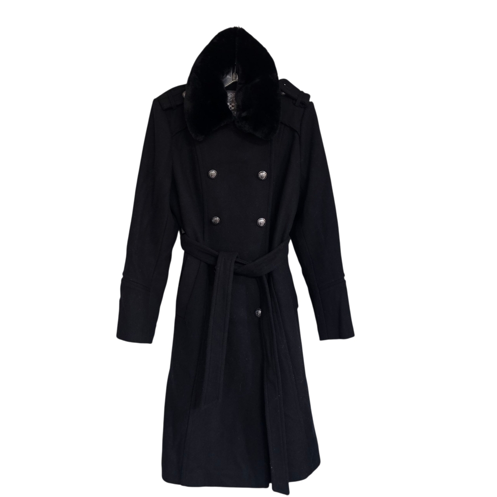 Vince Camuto Black Faux Fur Collar Coat
